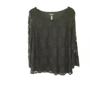 Style & Co Blouse 3/4 Sleeve Lace Embroidery Overlay Pullover Women's Sz Medium
